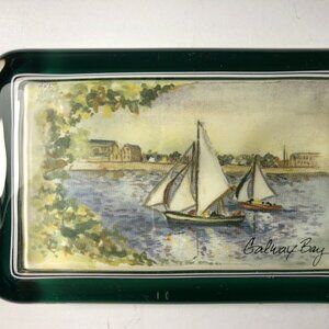 Vintage Galway Bay Ireland Souvenir Glass Paperweight with Sail Boats